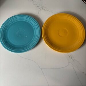 2 Fiesta Ware Original Turquoise, Yellow Plate 9 1/2” Fiestaware Vintage
